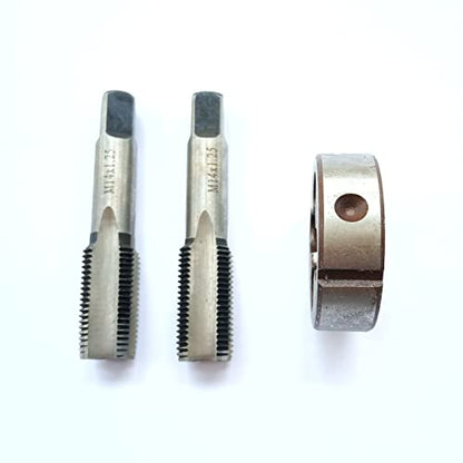 AtticZone M14 x 1.25 Metric Hand Thread Tap and Die Set, Right Hand 14 * 1.25, Alloy Tool Steel, 1 Taper Tap, 1 Plug Tap, 1 Round Die for Metal Working DIY Industrial - size: M14x1.25