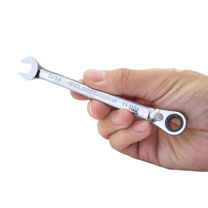 BLACK CANYON 5/16 Inch Ratchet Combination Wrench, 12-Point Box End & Hex Opening, Polished Steel Ratcheting Wrench with SAE & Metric Sizes - size: 5/16 Inch, style: Inch