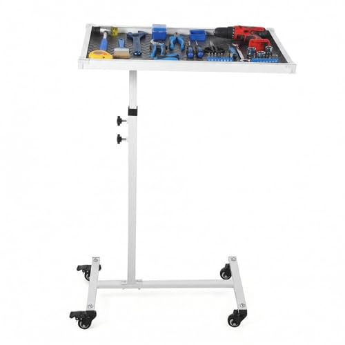 Mobile Work Table with Wheels, 220LBS Height Adjustable Rolling Mechanic Tool Tray, Heavy Duty Steel Work Table for Garage, Home, Automotive Repair & DIY Projects - color: White