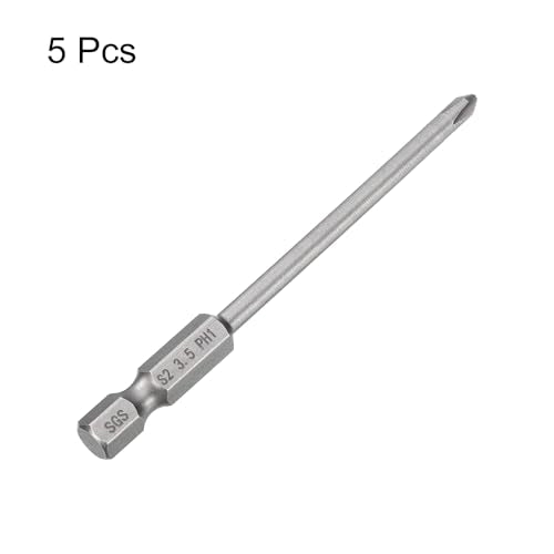HARFINGTON 5pcs #1 Phillips Screwdriver Bit PH1 1/4" Hex Shank 3.15" (80mm) Long Magnetic S2 Steel Industrial Grade Screw Driver Bit Cross Head Electric Drill Bits 0.138" (3.5mm) Rod - size: PH1 x 80mm x 3.5mm
