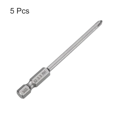 HARFINGTON 5pcs #1 Phillips Screwdriver Bit PH1 1/4" Hex Shank 3.15" (80mm) Long Magnetic S2 Steel Industrial Grade Screw Driver Bit Cross Head Electric Drill Bits 0.138" (3.5mm) Rod - size: PH1 x 80mm x 3.5mm