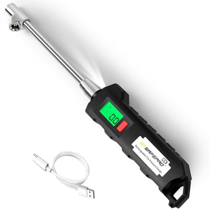 ATsafepro Chrome Plated Steel Dual Head Tire Inflator - 150 PSI, Backlight LCD & Flashlight, Rechargeable for Semi, Truck, RV & Cars