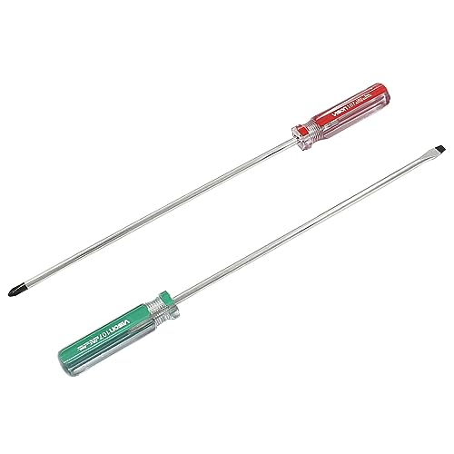 Hitefu 2PCS Long Screwdriver, 10 Inch Phillips and Slotted Screwdriver, Reliable Cross Head Flat Head Long Screwdriver Set for Professional Use(6mm Tip) | Long Screwdriver, Cross Head, Flat Head, Professional Use