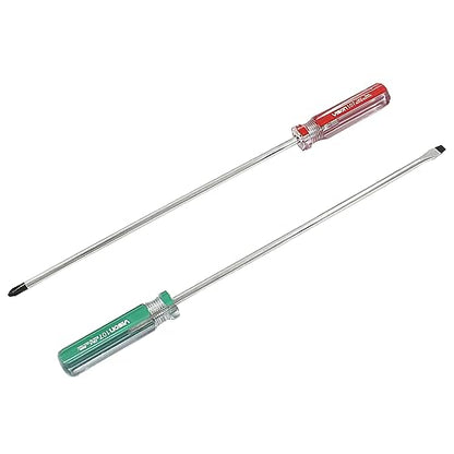 Hitefu 2PCS Long Screwdriver, 10 Inch Phillips and Slotted Screwdriver, Reliable Cross Head Flat Head Long Screwdriver Set for Professional Use(6mm Tip) | Long Screwdriver, Cross Head, Flat Head, Professional Use