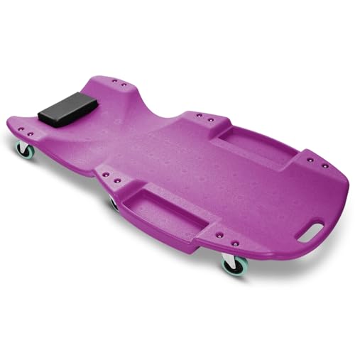 Auto Dynasty 47 Inches Mechanic Creeper, Automotive Garage Repair Low Profile Under Car Rolling Creeper with Padded Headrest, Plastic, Purple - color: Purple