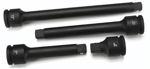 Steel Vision 4-Piece 1/2" Drive Impact Extension Set – 3", 7", 10", 13" Heavy Duty Cr-Mo Steel Socket Extension Bars for Impact Wrench, with Retention Ball/Pin – Automotive, Truck & Industrial Use - style: 1/2"_Extensions