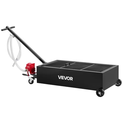 VEVOR Low Profile Oil Drain Pan, 25 Gallon Capacity, Rolling Oil Drain Pan with Manual Pump, 7.2 ft Hose & T Folding Handle, Leak-Proof & Corrosion-Resistant, Fit for Cars, SUVs, Trucks, ATVs, Black - size: 25 Gallon