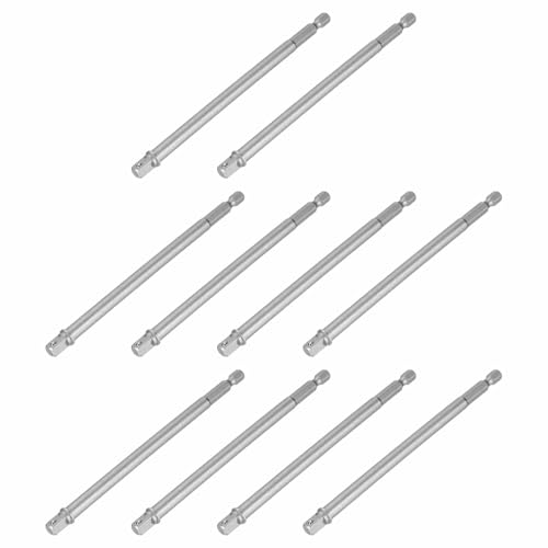 HARFINGTON 10pcs Impact Socket Adapter 1/4" Square Drive 1/4" Hex Shank 6" Long Extension Bit for Axle Nut Driver Drill Socket Sets - size: 1/4" x 6"