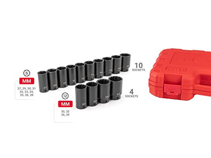 TEKTON 1/2 Inch Drive Axle Nut Impact Socket Set, 14-Piece | SID92341 - size: 14-Piece (27-39 mm), Case