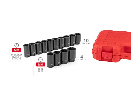 TEKTON 1/2 Inch Drive Axle Nut Impact Socket Set, 14-Piece | SID92341 - size: 14-Piece (27-39 mm), Case