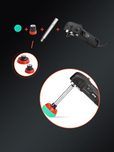 SPTA Mini Polishing Machine Buffer Rotary Polisher Auto Detailing Superpolish with 27Pcs Detail Polishing Pad Mix Size Kit Buffing Pad and 75mm ,100mm,140mm M14 Thread Extension shaft