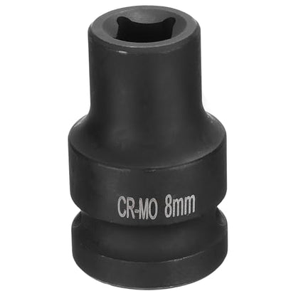 HARFINGTON 4 Point Square Socket 1/2" Drive 8mm Metric Square Impact Socket CR-MO Blackening Standard Wheel Sockets Pneumatic Socket Tool for Auto Repair Mechanical Maintenance Home Use - size: 8mm