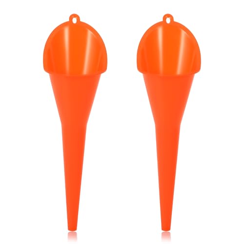 2 PCS Oil Funnel, Multi-Purpose Plastic Long Neck Oil Funnel, Automotive Use Funnels for Filling Oils Lubricants Water Diesel, Kitchen Funnels for Filling Bottles Jars (Orange) - color: Orange, 2 PCS