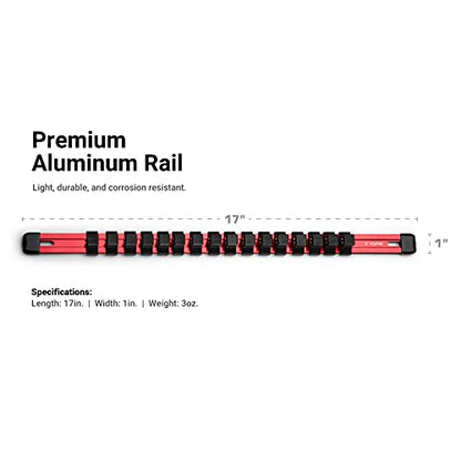 Capri Tools Aluminum Socket Rail, 1/4 in. Drive, 17 in. Long, 24 Socket Clips, Red - color: Red, size: 1/4 in. Drive