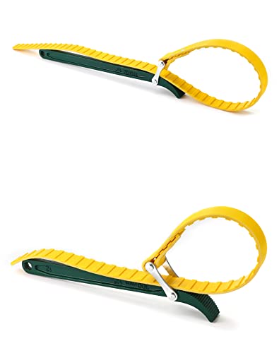 QWORK 15" + 12" Belt Strap Wrench, Multi-Purpose Adjustable Strap Oil Filter Strap Opener Wrench,with 35 7/16 inches Capacity Adjustable Strap, 2 Pack