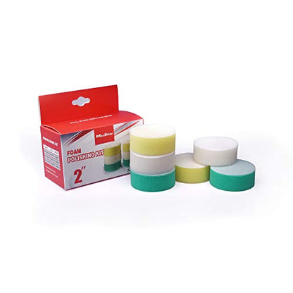 Maxshine 2” Hook and Loop Foam Polishing Pads Kit – Specially Designed for Polishing Small Areas, Comes with 6 Piecess of Pads for Cutting, Polishing, Finishing (2 Pieces Each) - size: 2"