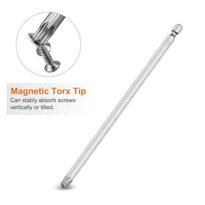 HARFINGTON 2pcs T40 Security Torx Bit 1/4" Hex Shank 6" Long S2 Steel Magnetic Tamper Resistant Star Bits Screwdriver Torx Head with Hole for Driver Drill Bits Remove Fastening Screws - size: T40
