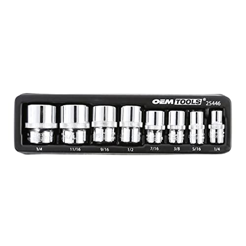 OEMTOOLS 25446 3/8 Socket Set 8-Pc, SAE 3/8 Drive Socket Set, 6 Point SAE Sockets, Removes Rounded and Rusted Fasteners, Storage Tray Included - style: SAE