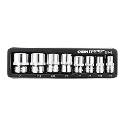 OEMTOOLS 25446 3/8 Socket Set 8-Pc, SAE 3/8 Drive Socket Set, 6 Point SAE Sockets, Removes Rounded and Rusted Fasteners, Storage Tray Included - style: SAE
