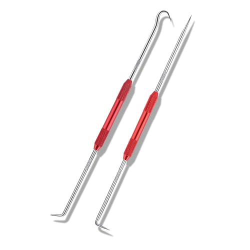 2PCS CarbonSteel Hook Tool and Pick Set,Double End Pick and Hook Set Auxiliary Dismantling Fittings,Universal O Ring Pick Set and Hook Tool Car Accessories Fit for Most Cars (Red) - color: Red