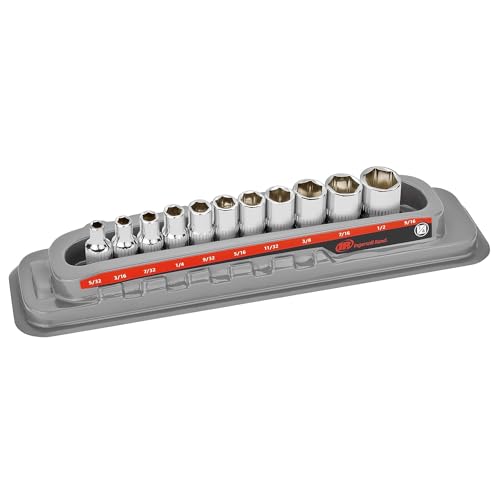 Ingersoll Rand 11-Piece 1/4-Inch Drive SAE Shallow Socket Set, 6-Point, Size: 5/32–9/16 Inch, Chrome Vanadium Steel, Mirror-Polish Finish, with Thermoform Organizer Tray – 752044X - size: 1/4 in. Drive Shallow Socket Set, style: SAE