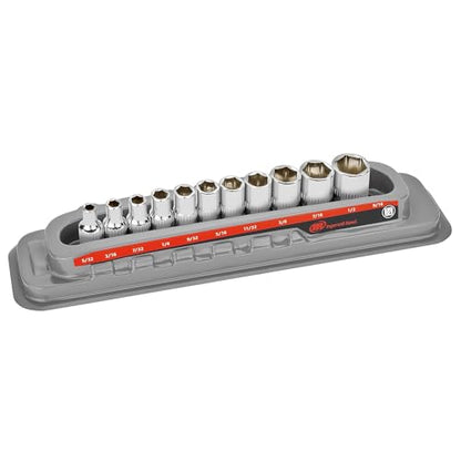 Ingersoll Rand 11-Piece 1/4-Inch Drive SAE Shallow Socket Set, 6-Point, Size: 5/32–9/16 Inch, Chrome Vanadium Steel, Mirror-Polish Finish, with Thermoform Organizer Tray – 752044X - size: 1/4 in. Drive Shallow Socket Set, style: SAE