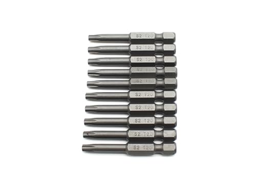TEMO 10 pc T20 Torx Star Head Screwdriver Bit Set, S2 Steel 6 Point T-20 Reduced Round Shaft Screwdriver Insert Bits Hex Shank - size: T20 Round