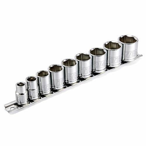 Powerbuilt 9-Piece 3/8-Inch Drive SAE Shallow Socket Set – 6-Point Chrome Vanadium Steel Sockets (3/8" to 7/8") with Chamfered Openings & Size Markings – Includes Storage Case – 641716 - size: SAE, style: 9pc