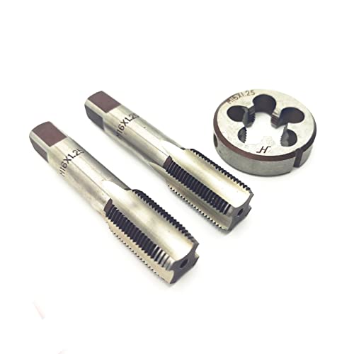 AtticZone M16 x 1.25 Metric Hand Thread Tap and Die Set, Right Hand 16 * 1.25, Alloy Tool Steel, 1 Taper Tap, 1 Plug Tap, 1 Round Die for Metal Working DIY Industrial - size: M16x1.25