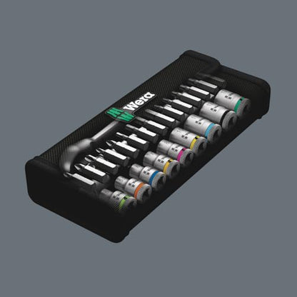 Wera 05004017001 8100 SA 7 Zyklop Metric Metal Ratchet Set with Push-Through Square, 28 Piece, 1/4" Drive