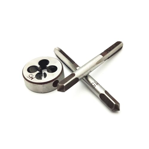 AtticZone M5 x 0.8 Metric Hand Thread Tap and Die Set, Right Hand 5 * 0.8, Alloy Tool Steel, 1 Taper Tap, 1 Plug Tap, 1 Round Die for Metal Working DIY Industrial - size: M5x0.8