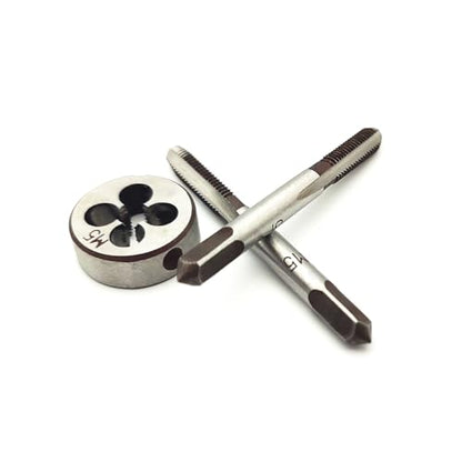 AtticZone M5 x 0.8 Metric Hand Thread Tap and Die Set, Right Hand 5 * 0.8, Alloy Tool Steel, 1 Taper Tap, 1 Plug Tap, 1 Round Die for Metal Working DIY Industrial - size: M5x0.8
