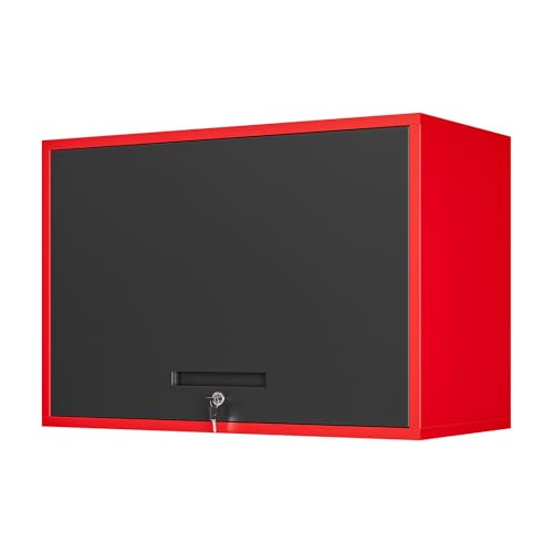Yizosh Metal Garage Wall Cabinet with Doors and Shelves,Wall Mounted Metal Storage Cabinet, Floating Steel Tool Cabinet for Garage,Basement,Kitchen,Warehouse (Red Black,21.6" H) - color: Red Black, size: 16"D x 32"W x 22"H