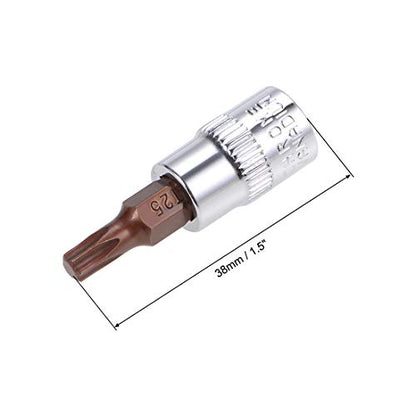 uxcell 3pcs 1/4" Drive x T25 Torx Bit Socket, S2 Steel Bits CR-V Sockets 38mm Length Use with Ratchet Wrench, Slide Bar, Extension Rod - size: T25