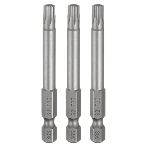 HARFINGTON 3pcs T30 Torx Head Screwdriver Bit 1/4" Hex Shank 2.6" (65mm) Long Magnetic No Hole Tip Tamper Proof 6 Point Star Screw Driver Drill Bits S2 Steel Industrial Power Screwdrivers - size: T30 x 2.6"(65mm)
