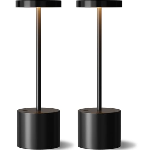 Rechargeable Cordless Table Lamp, 4000mAh Battery Operated, Black, 2 Pack | Wireless LED Lamp, 3 Color Modes, Stepless Dimming, for Dining Room, Bedroom, Bar, Cafe, Restaurant, Outdoor Patio, Camping - color: Black