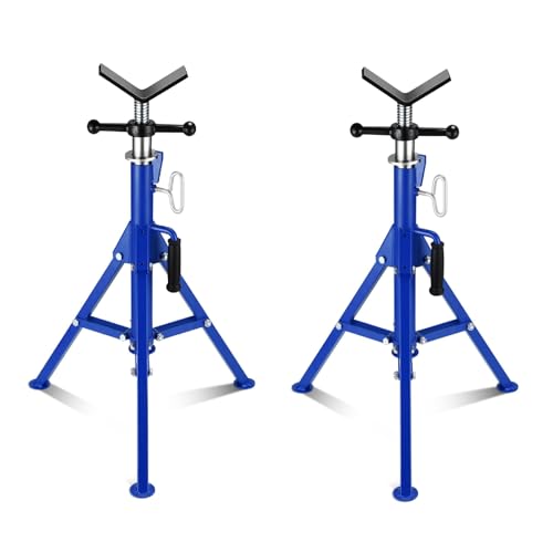 2PCS Pipe Jack Stand, Heavy Duty Pipe Stand, 2500LB Jack Stands Carbon Steel with Portable Folding Legs 28-52 Inch Height Adjustable 1/8"-12" Capacity - color: Blue | 2PCS