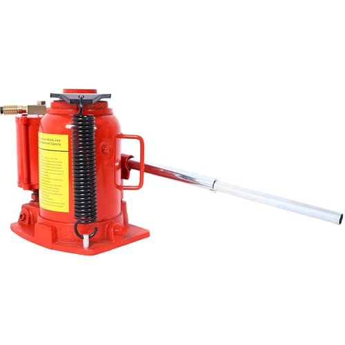 Pneumatic Air Hydraulic Bottle Jack, 32 Ton/64,000 LBS All Welded Bottle Jack, 10.4-16.3 inch Lifting Range, with Manual Hand Pump & Handle,Heavy Duty Auto Truck Travel Trailer Repair Lift - color: Red, size: 32Ton