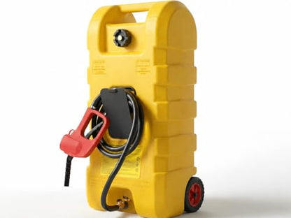 15 Gallon Gas Can, Fuel Tank Container with Fluid Transfer Manual Siphon Pump & 10FT Hose, Portable Diesel Gas Storage Caddy with Wheels for Car, ATV, Weeder, Boat - color: Yellow