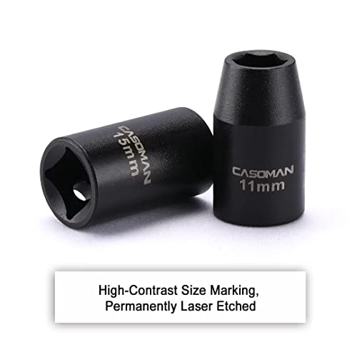 CASOMAN 14 Pieces 1/2-Inch Drive Shallow Impact Socket Set, Metric, 6-Point, 11mm to 32mm - size: 14 Pieces, Metric, Shallow, 1/2-Inch Drive