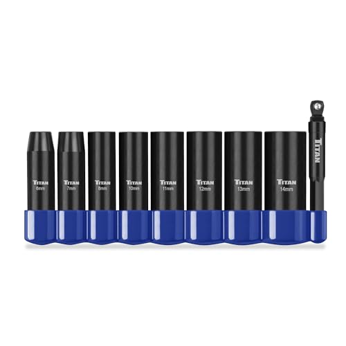 Titan 46401 9-Piece 1/4-Inch Drive Metric Deep Impact Socket Set, 6-Point, Metric Sizes 6 to 14mm - size: 9-Piece Metric Deep, style: 1/4-Inch Drive