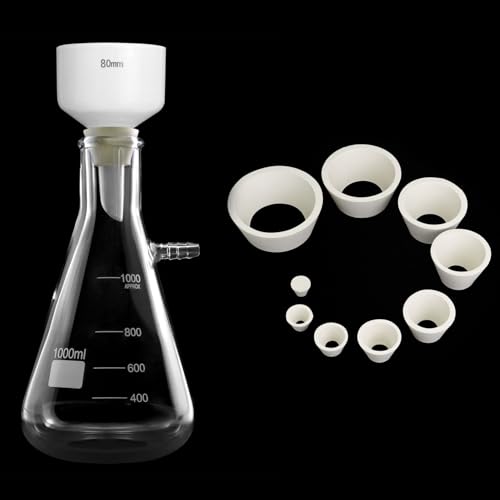 QWORK 1000ML Buchner Funnel Kit Filter Flask Set, 1L Vacuum Flask 80mm Funnel, Borosilicate Glass Heavy Wall Filtering Flask
