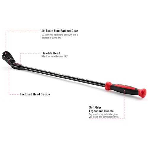 STARWORK TRUE MECHANIC™ 1/2" Drive 90 Tooth Dust-Proof Black Chrome Locking Flex Ratchet, 27-3/8" Length - size: 27-3/8" Length