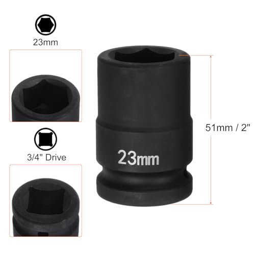 HARFINGTON 6-Point Impact Socket 3/4" Drive 23mm Metric 40Cr Alloy Steel Spindle Axle Nut Impact Socket - size: 23mm