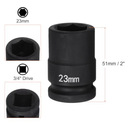 HARFINGTON 6-Point Impact Socket 3/4" Drive 23mm Metric 40Cr Alloy Steel Spindle Axle Nut Impact Socket - size: 23mm