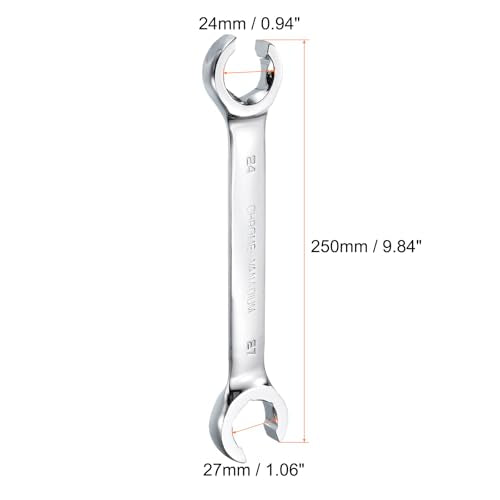 HARFINGTON Flare Nut Metric Wrench 24mm x 27mm CR-V Mirror Polished Chrome Plating Metric Wrench for DIY Hand-making Automotive Repairs and Household Maintenance - size: 24mm x 27mm