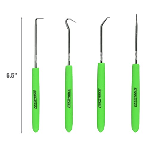 OEMTOOLS 26535 4 Piece Hook and Pick Set, Green Handled Pick Tool Set, Tool Hooks for Precision Projects, O Ring Pick Set, 4 Hook Tool Kit - size: 4-pc Mini Hook Set