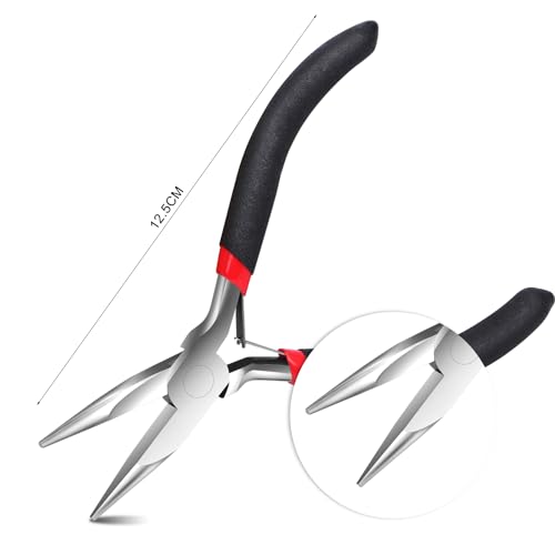 Black Needle Nose Pliers 4.5 Inch Long Nose Pliers with Comfort Grip for Jewelry Making, Handmade Craft, Wire Wrapping
