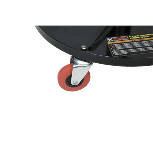 K Tool International 74971 Adjustable Rolling Mechanic Seat for Garages, Repair Shops, and DIY, Pneumatic Lift, (5) 2.5" Swivel Casters, Height Range 14" to 19", 12" Padded Seat, Tool Tray, Black/Red