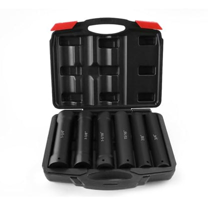 1/2 Inch Drive Extended Length Impact Socket Set - Ryansunoro 1/2 Impact Socket Set with 6 Sizes 3/4", 7/8", 15/16", 1-1/16”, 1-1/8", 1-1/4" Extra Deep Socket Set Kit, Mechanical Equipment Maintenance